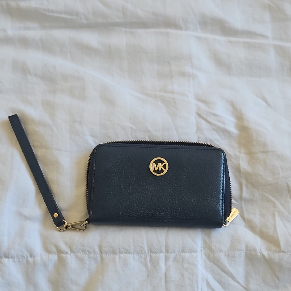 Michael Kors Blue Wallet with Gold Logo